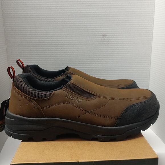 BRAHMA Work Boots Shoes Brown Leather Shale Steel Toe Slip-On Men's Size 13 W - Picture 1 of 8
